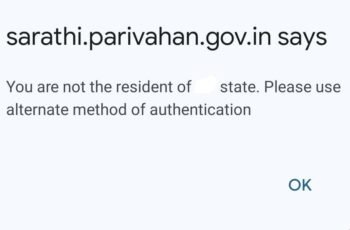 You are not the resident of state. Please use alternate method of authentication | Apply Other State Aadhar LL to Your State